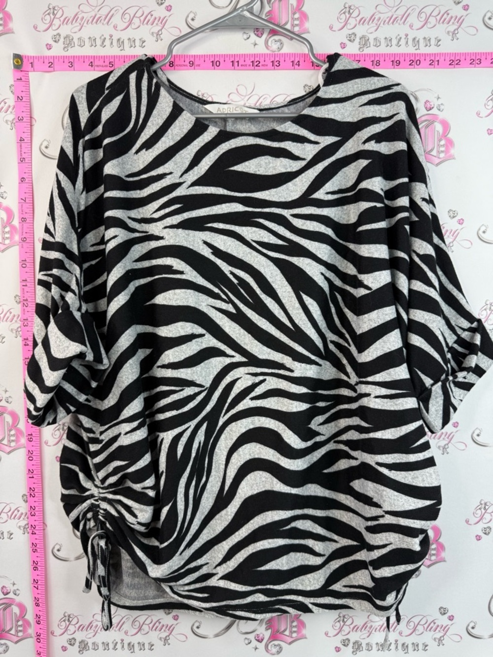 APRICOT T-shirt tie up pulls animal Zebra Print Dolman Top - Black & grey White